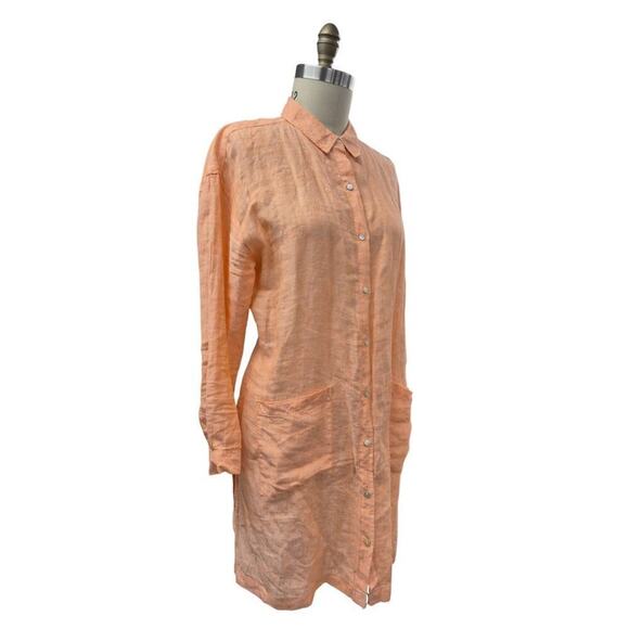 Jones & Co 100% Linen Shirt Dress Tunic Cover Up Heathered Orange Sherbert  Sz L - Picture 1 of 6
